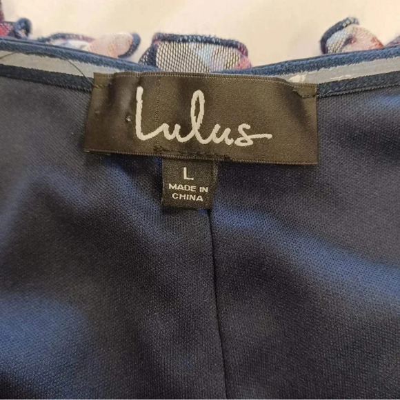 Lulu’s  Navy Blue Floral Ruching Mini Dress Size Large - Picture 8 of 10